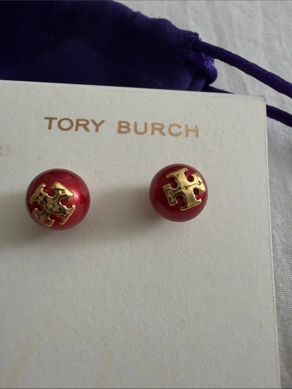 Tory Burch Kids Gold Heart and Red Logo Stud Earring Set